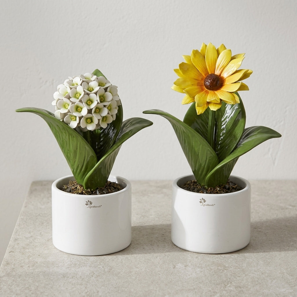 Gli Alberelli Pianta Natura Ceramica Capodimonte 27x38 cm Girasole e Ortensia