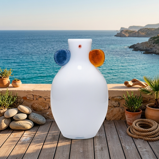 Cuorematto Vaso in Vetro 28 cm Bianco Ambra e Bleu Design