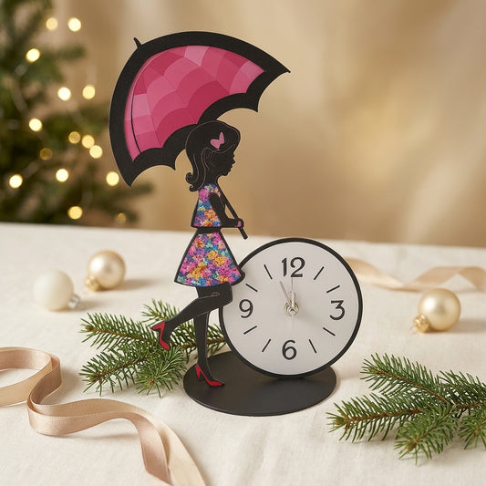 Denied The Umbrella Girls – Vanessa Clock with Pink Flowers 36x25 cm 