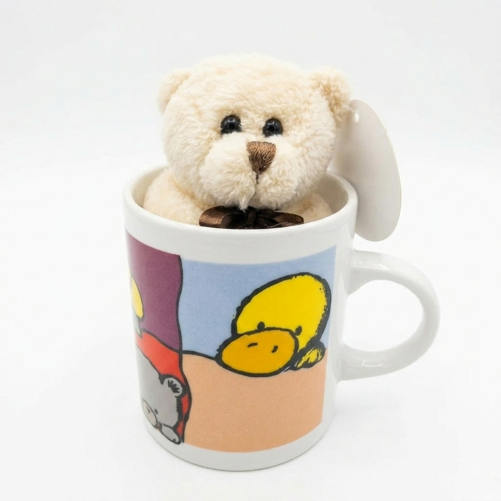 TT Ceramic Mug with Plush Teddy Bear 9x9 cm Assorted