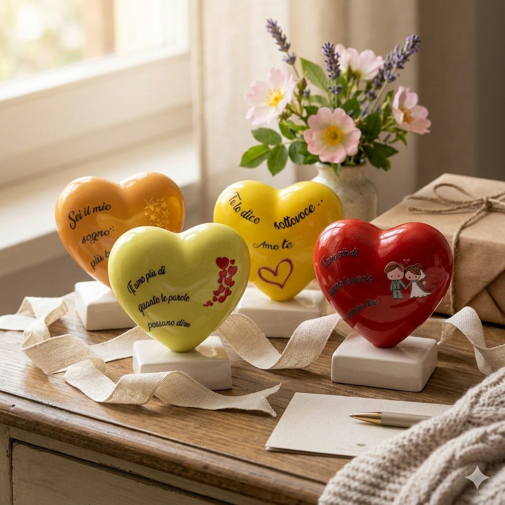 Twine of Earth Ceramic Heart on Base with Phrase 13 cm