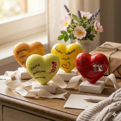 Twine of Earth Ceramic Heart on Base with Phrase 13 cm