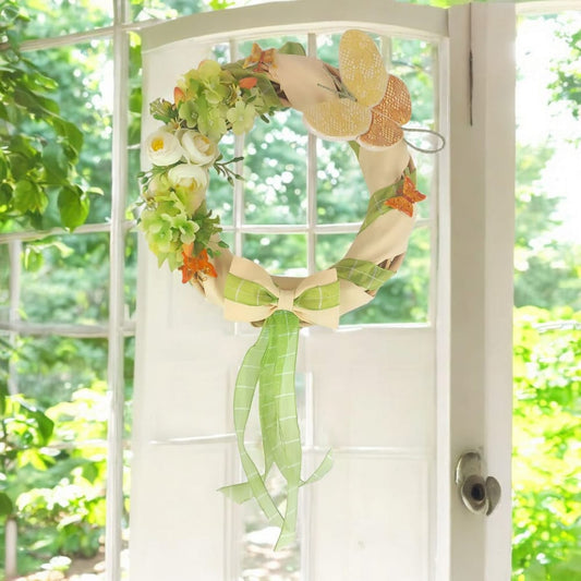 Ghirlanda Fuoriporta Ø30 cm in Vimini con Farfalla in Ceramica – H.50 cm