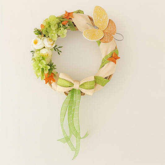 Ghirlanda fuoriporta in vimini Ø 30 cm con farfalla decorativa