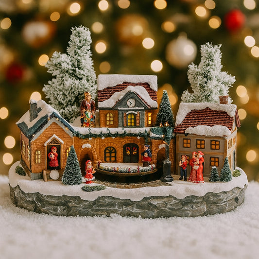 Giostra villaggio natalizio Lamart 36x25 cm con luci, movimento e carillon