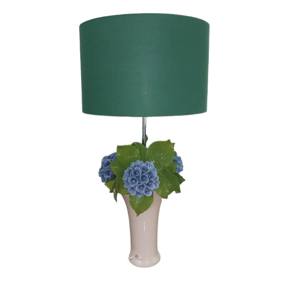 Gli Alberelli Lampada da Tavolo Angela  Decoro Ortensia H.76 cm  con Paralume Verde