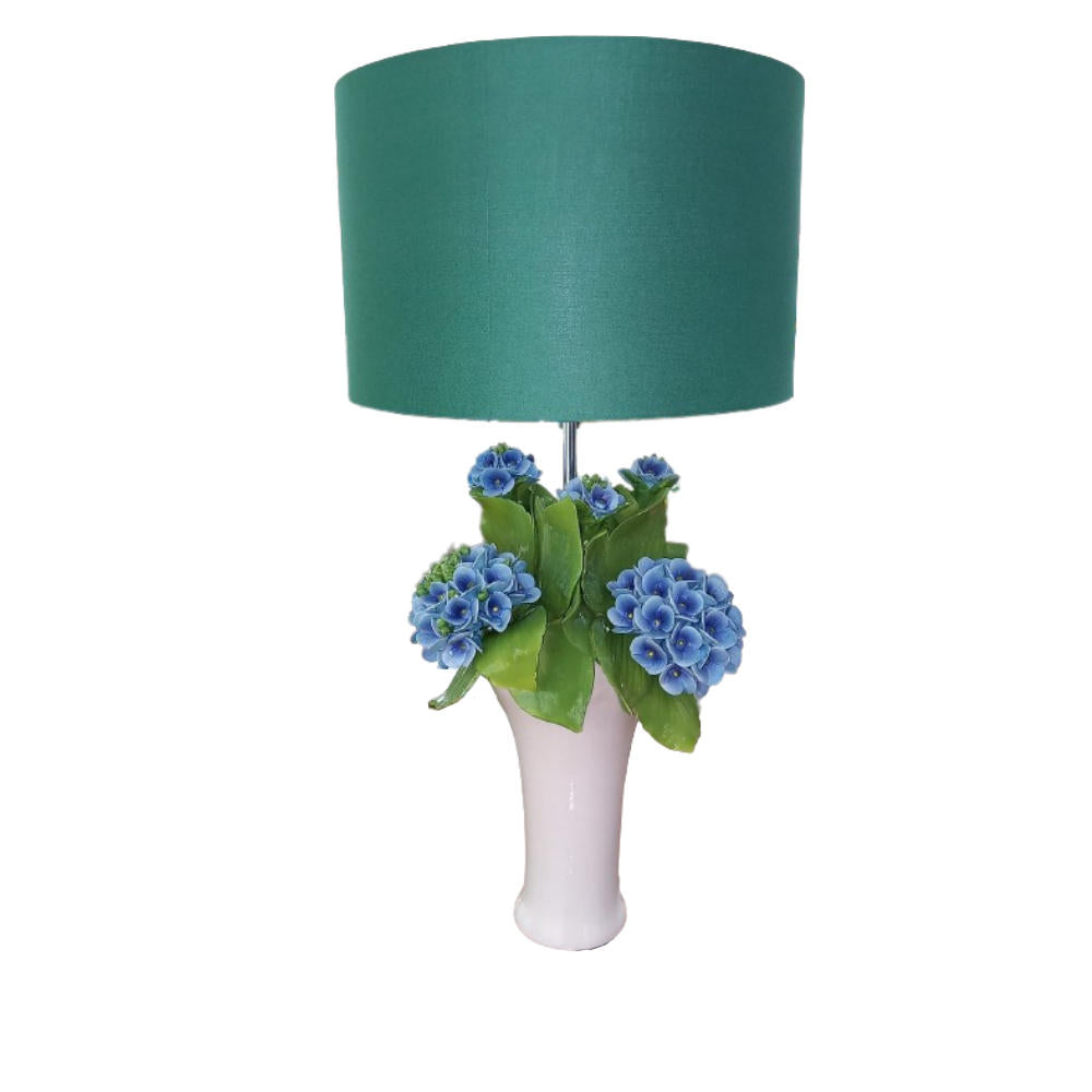 Gli Alberelli Lampada da Tavolo Angela  Decoro Ortensia H.76 cm  con Paralume VerdeGli Alberelli Lampada da Tavolo Angela  Decoro Ortensia H.76 cm  con Paralume Verde