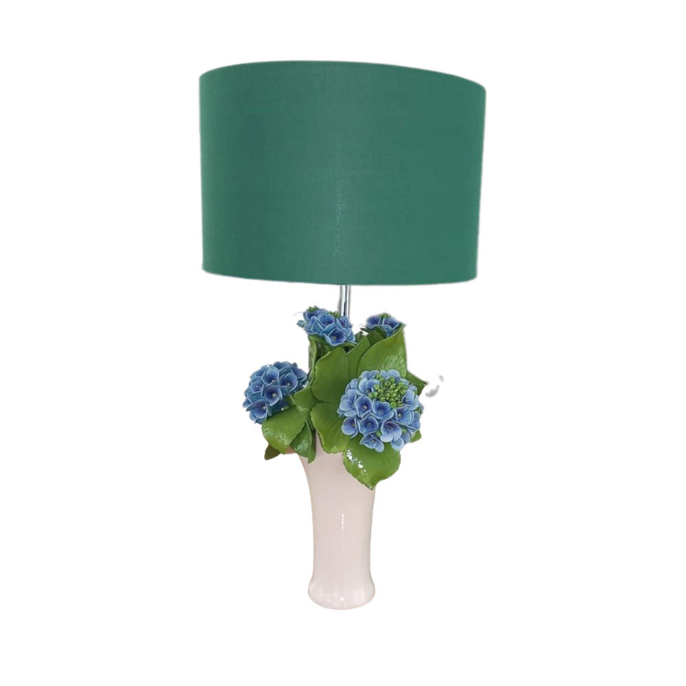 Gli Alberelli Lampada da Tavolo Angela  Decoro Ortensia H.76 cm  con Paralume Verde