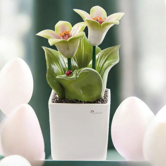 Gli Alberelli - Pianta Quadra Giglio in Ceramica Dipinta a Mano h.32cm