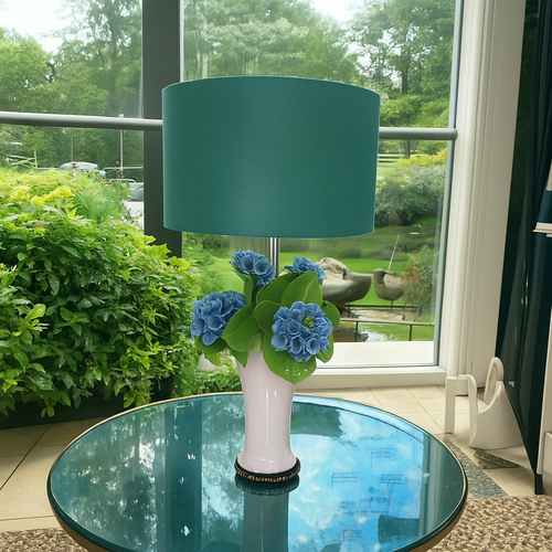 Gli Alberelli Lampada Angela con Ortensie in Ceramica H 76 cm
