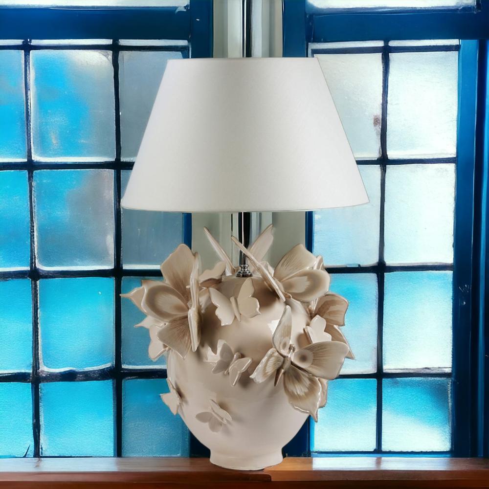 Gli Alberelli Lampada Uovo Farfalle con Paralume 0701 - 43x75cm Panna
