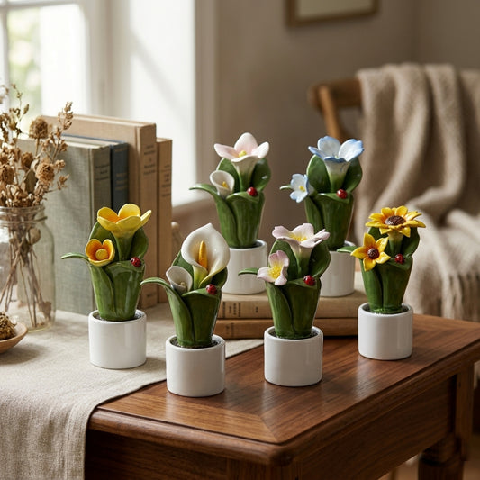 Gli Alberelli Pianta Natura Ceramica Capodimonte 10x16 cm 2 Fiori