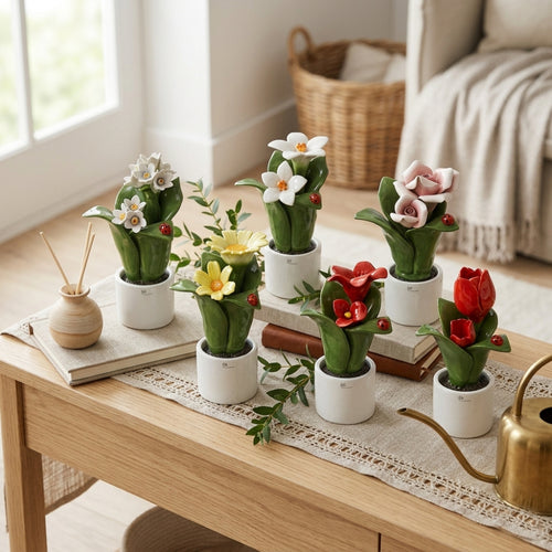 Gli Alberelli Pianta Natura Ceramica Capodimonte 10x16 cm 2 Fiori