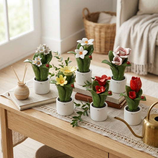 Gli Alberelli Pianta Natura Ceramica Capodimonte 10x16 cm 2 Fiori