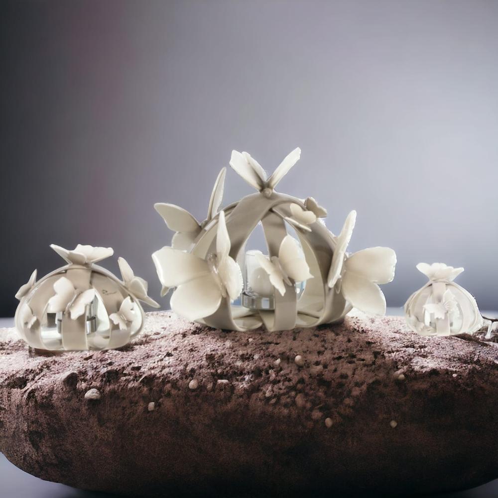 Gli Alberelli Porta Candela Sfera Farfalle 42/25/15 Panna