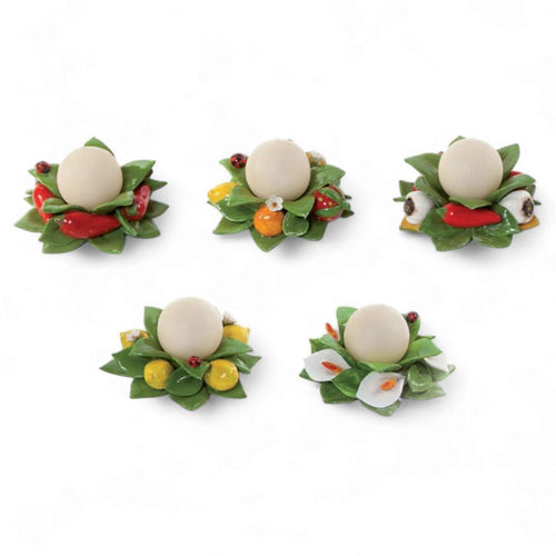 Gli Alberelli Porta Candele Ceramica Fiori e Frutta 12x9 cm