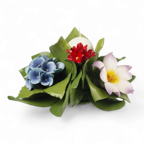 Gli Alberelli Porta Candele Ceramica Decoro Fiori 19x10 e 30x14 cm