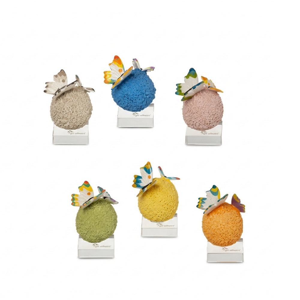 Gli Alberelli Sfera Prato Farfalle Ceramica Base Vetro 7x5 cm