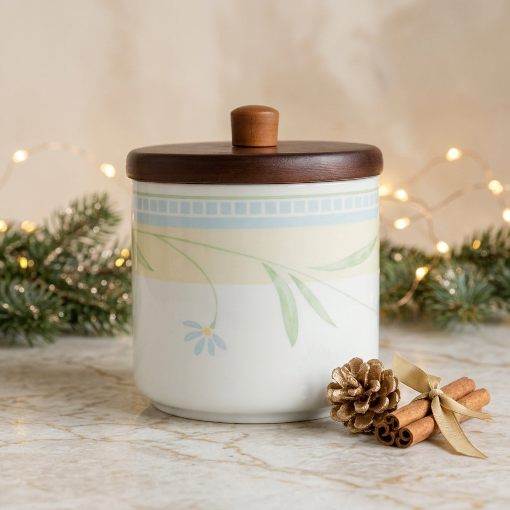 I.C.C. Biscottiera in Ceramica con Tappo in Legno Decoro Demetra 18×16 cm