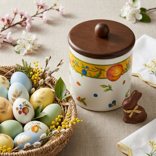 I.C.C. Biscottiera in Ceramica con Tappo in Legno Decoro Taormina 18×16 cm