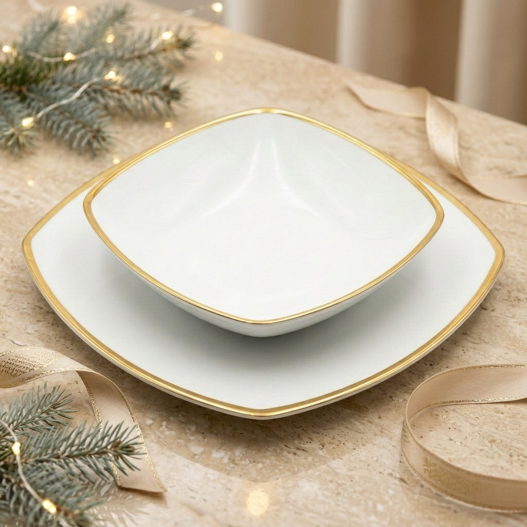 ICC Set Tavola Ceramica Filo Oro 12pz Piatti 27cm e 19cm