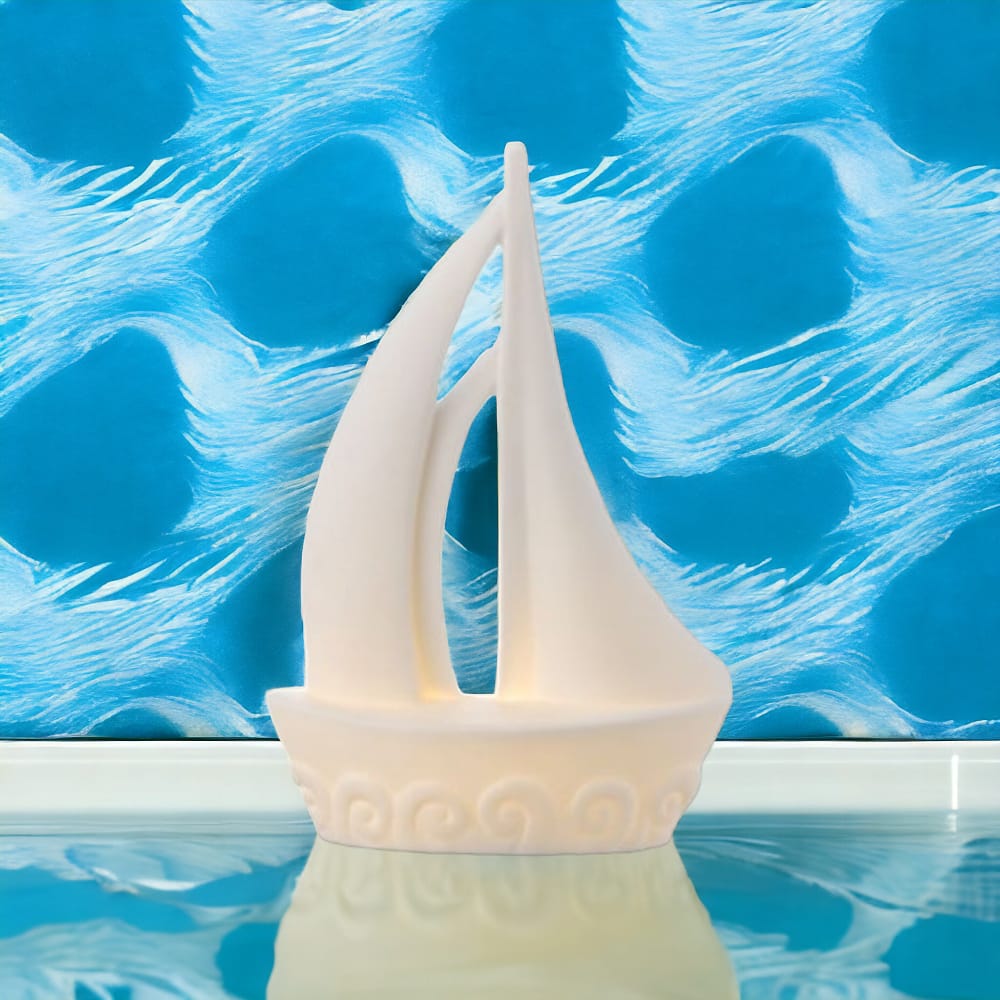 Ilary Queen Barca Barchetta a Vela in Ceramica Gres 11x17 Cm Led