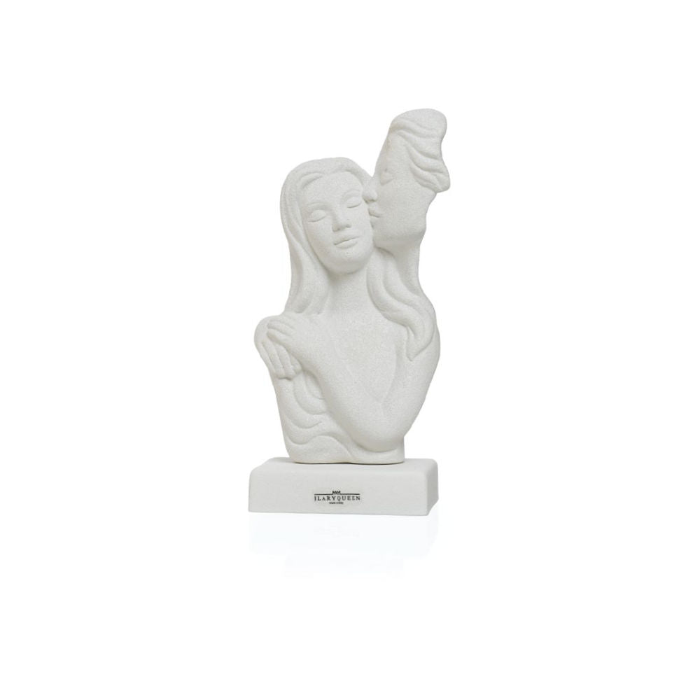 Ilary Queen Statua Abbraccio Coppia con Base in Gres Bianco 10 x 20 Cm