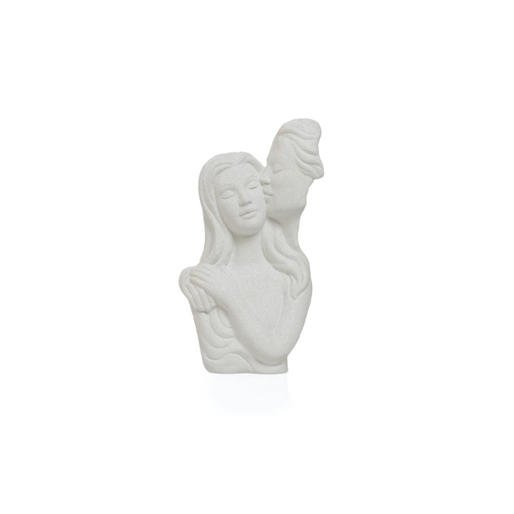 Ilary Queen Statua Abbraccio Coppia in Gres Bianco 10 x 18 Cm