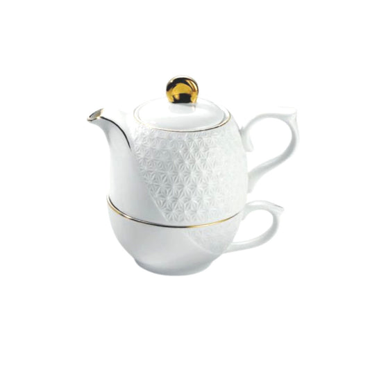 Ilary Queen Tea for One Bianca e Oro ø 15 h.15 Cm In Porcellana
