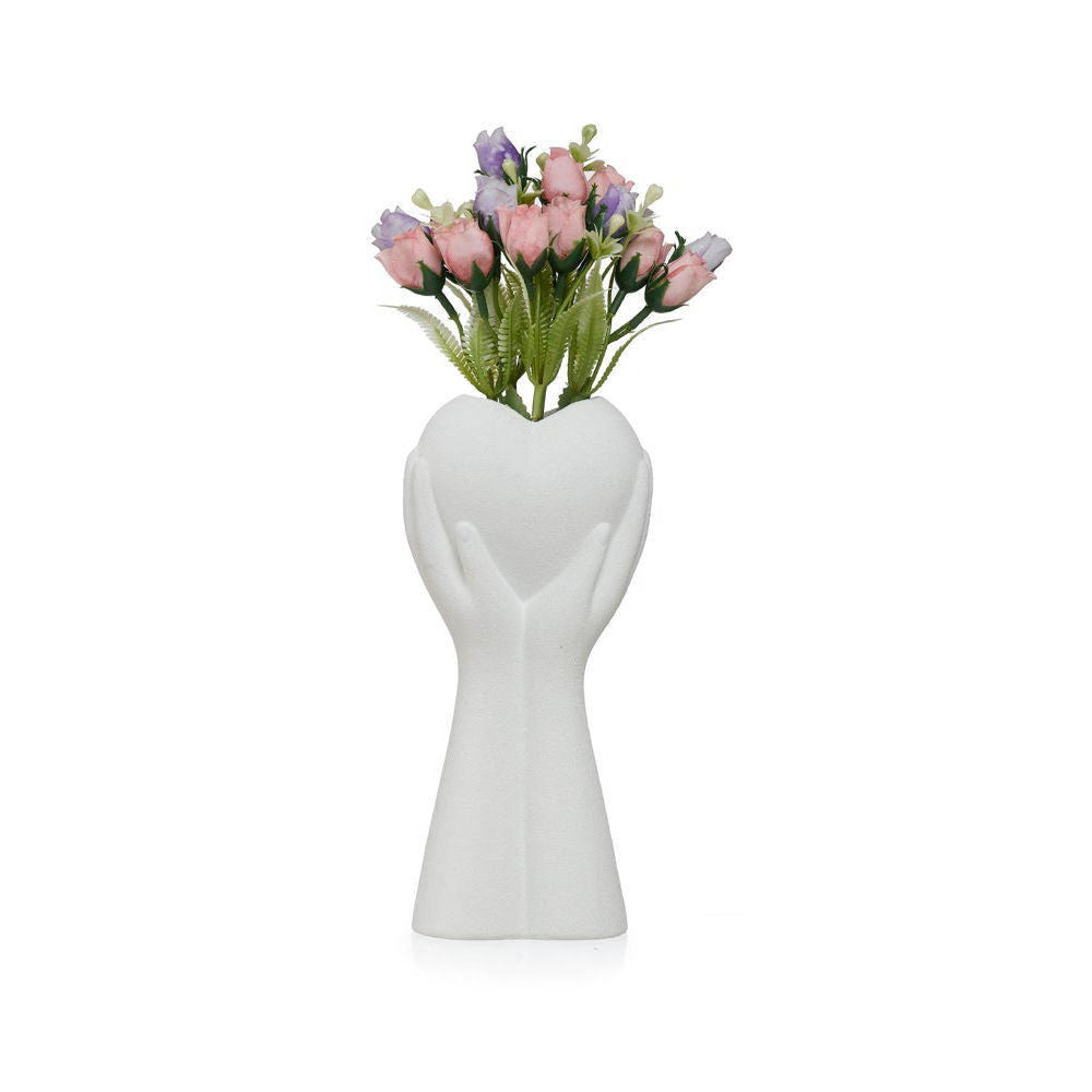 Ilary Queen Vaso Vasetto Mani Cuore Bianco Gres 10x22 Cm