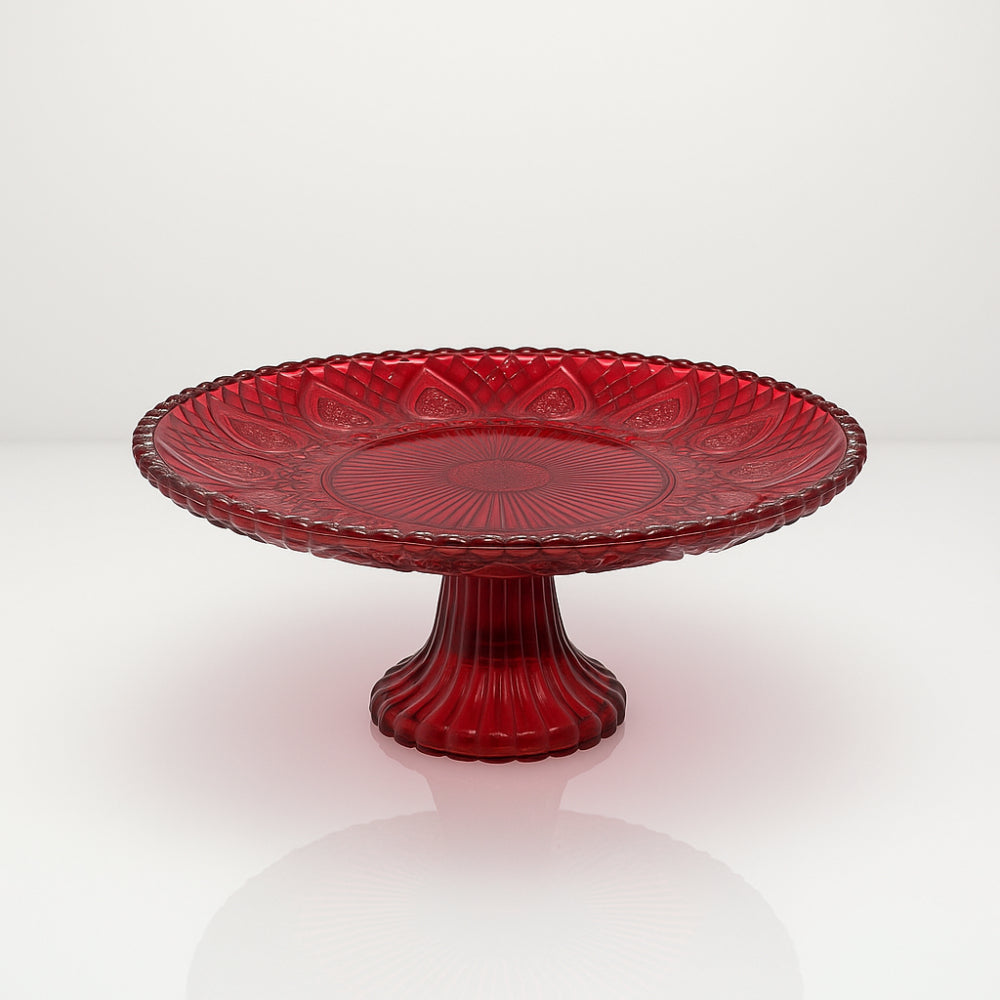 Ilary Queen Alzatina Vetro Rosso Decorato Ø18 × H8,5 cm