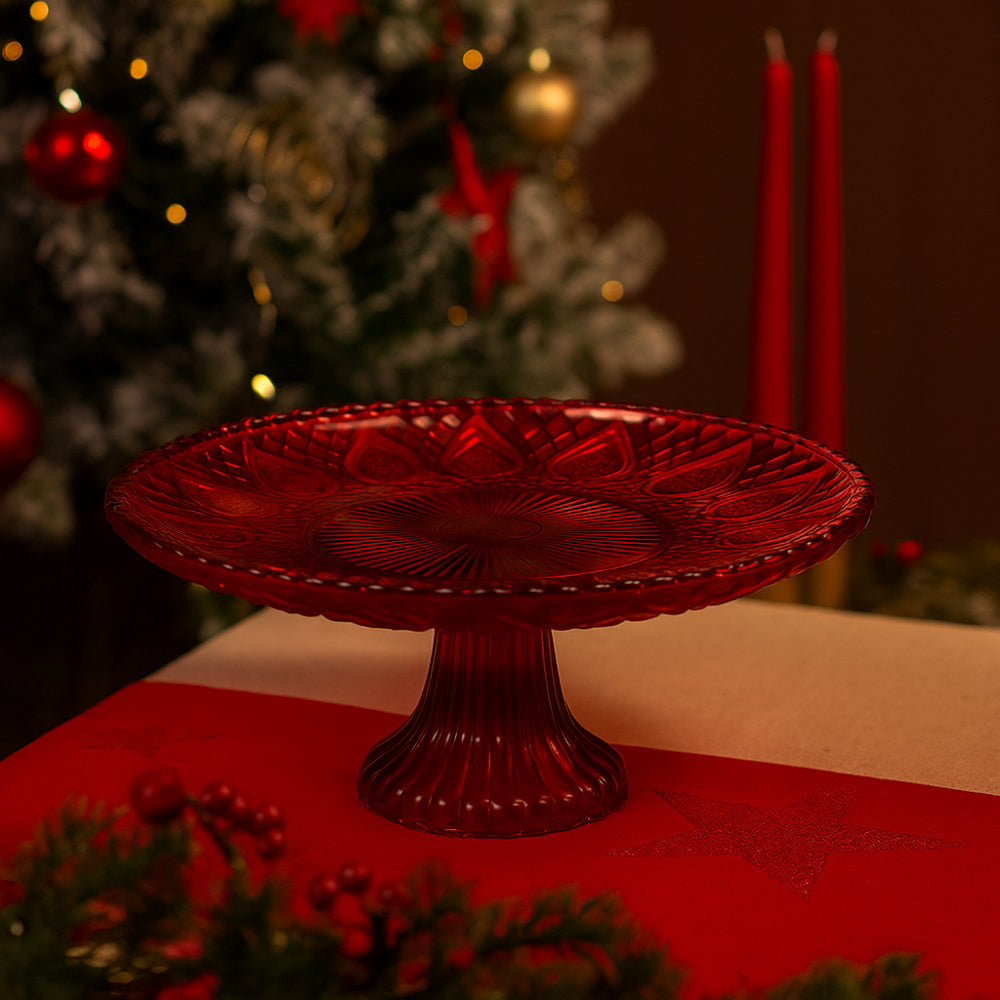 Ilary Queen Alzatina Vetro Rosso Decorato Ø30 × H10,5 cm