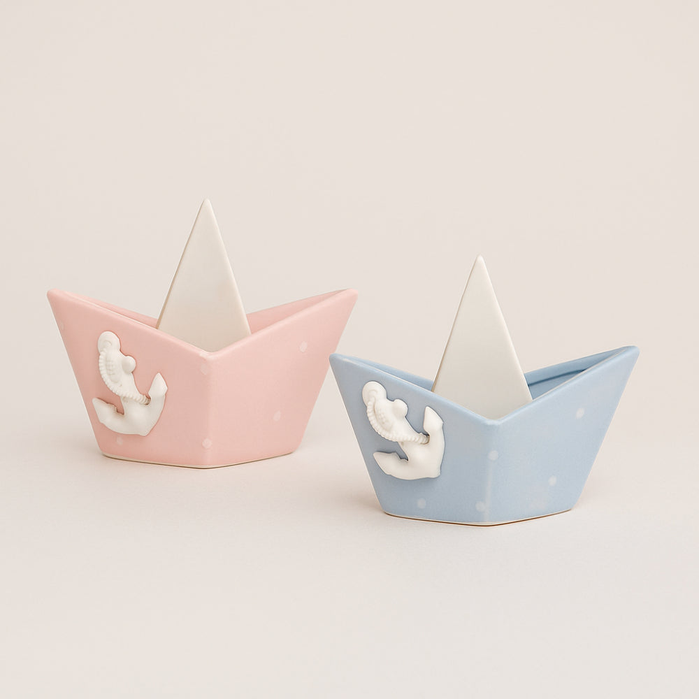 Ilary Queen Barca in Porcellana 13x6.5 Cm Rosa e Celeste