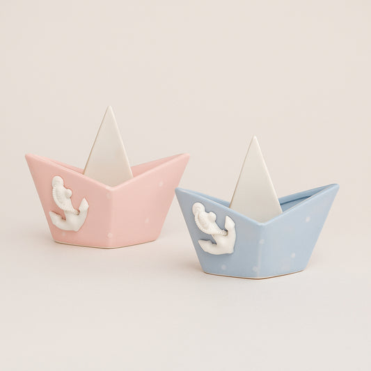 Ilary Queen Barca in Porcellana 13x6.5 Cm Rosa e Celeste