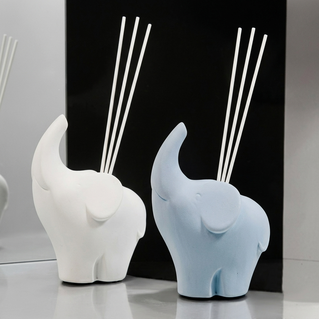 Ilary Queen Elefantino Diffusore Gres H 13.5 cm Bianco Celeste