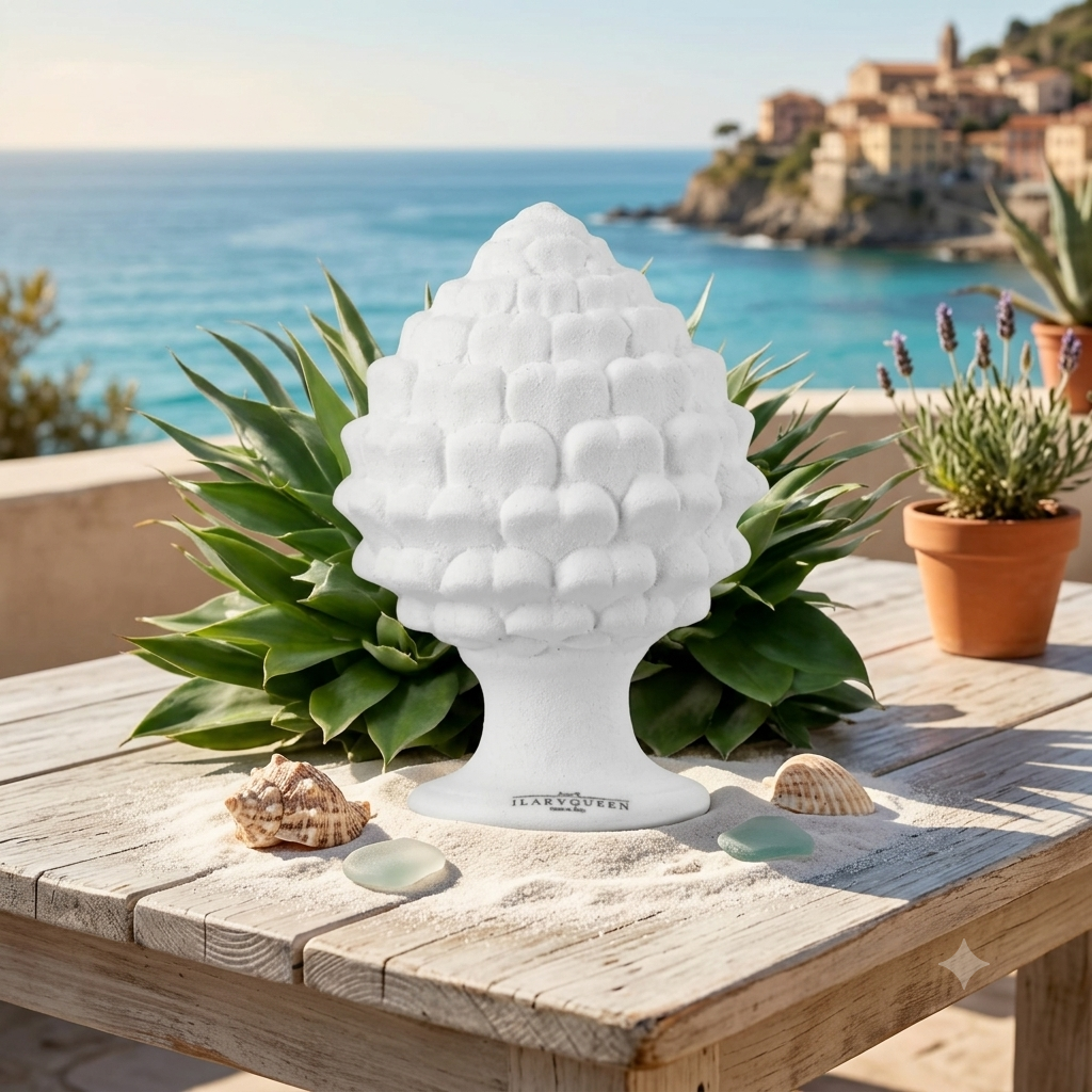 Ilary Queen Pigna Porta Fortuna Ceramica Biscuit Bianca H 13 cm
