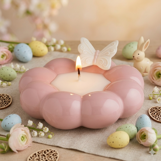 Ilary Queen Porta Candela Farfalla in Porcellana H 14 cm Rosa