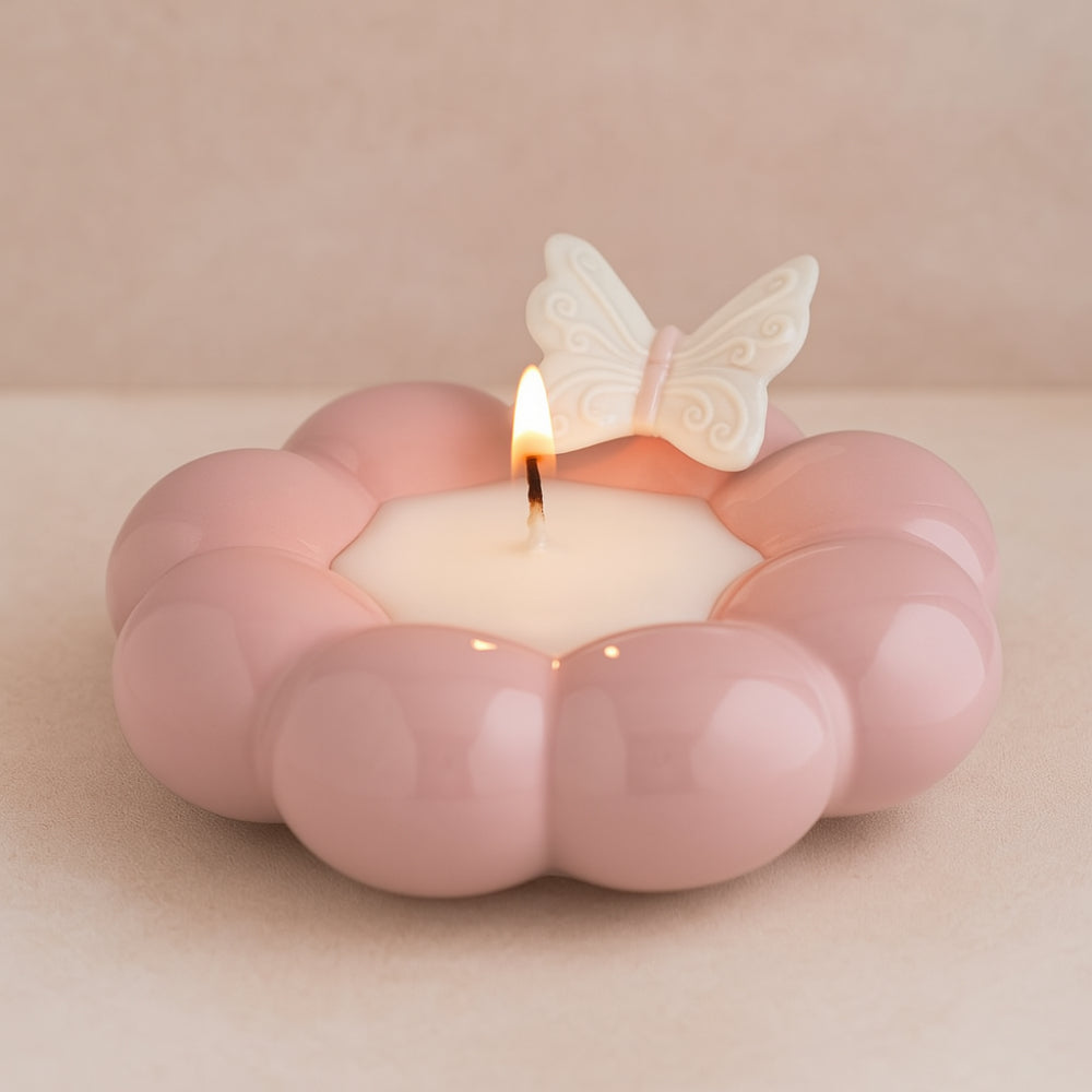 Ilary Queen Porta Candela Farfalla in Porcellana H 14 cm Rosa