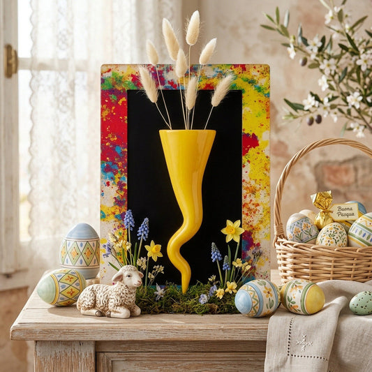 Ilary Queen Quadretto Plexy con Corno Vasetto Giallo 19x29 cm