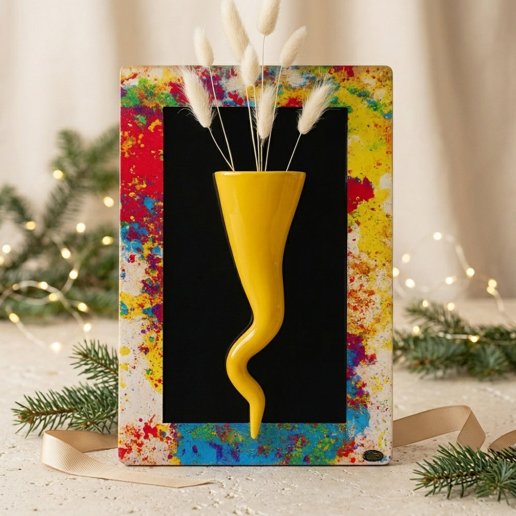 Ilary Queen Quadretto Plexy con Corno Vasetto Giallo 19x29 cm