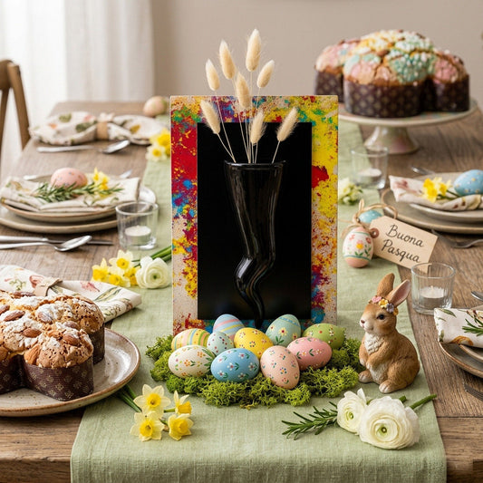 Ilary Queen Quadretto Plexy con Corno e Vasetto Nero 19x29 cm