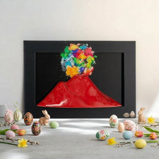 Ilary Queen Quadretto Vesuvio Rosso con Vaso in Ceramica 29 cm