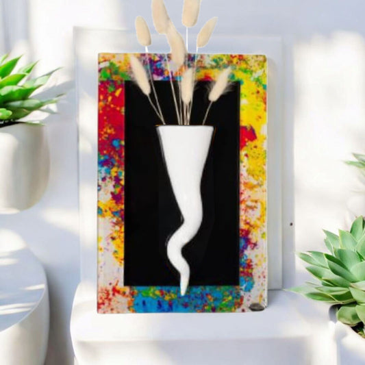 Ilary Queen Quadretto in Plexy con Corno Vasetto Bianco Polvere 19x29 cm