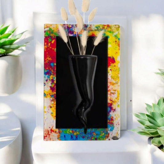 Ilary Queen Quadretto in Plexy con Corno Vasetto Nero 19x29 cm