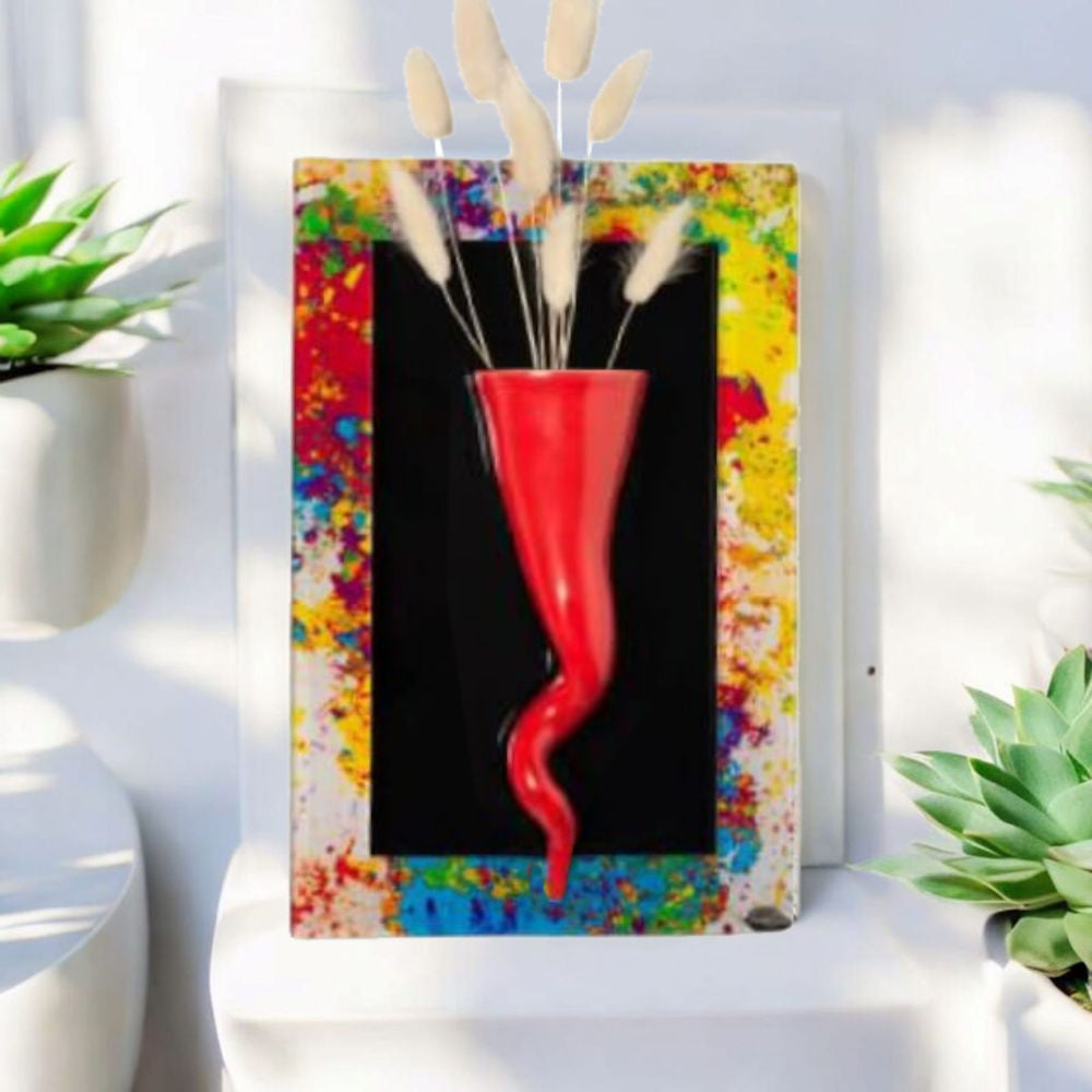 Ilary Queen Quadretto in Plexy con Corno Vasetto Rosso Polvere 19x29 cm