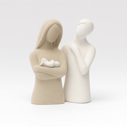 Ilary Queen Statua Famiglia in Gres Bianco Tortora H 15 cm