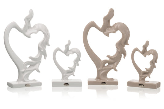 Ilary Queen Statua Innamorati Profilo in Porcellana H.25,5/15,5 cm Bianco Tortora