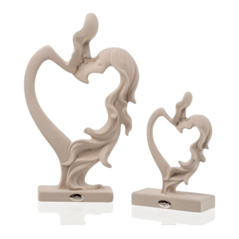 Ilary Queen Statua Profilo Innamorati in Gres H.25.5/15,5 cm Bianco Tortora