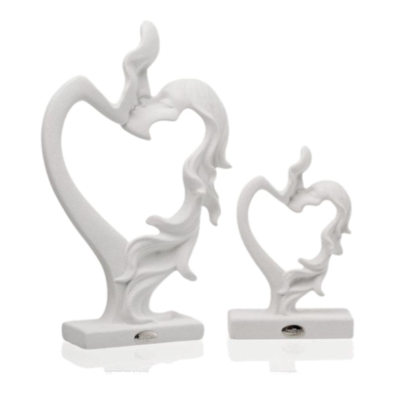 Ilary Queen Statua Profilo Innamorati in Gres H.25.5/15,5 cm Bianco Tortora
