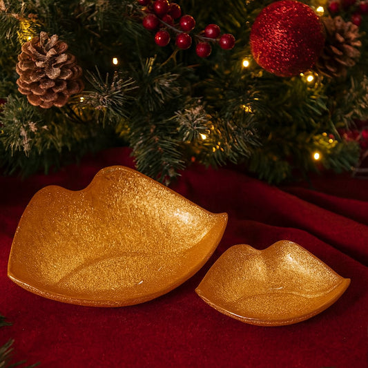 Ilary Queen Svuotatasche Lips Labbra in Vetro  Pop 22/17 cm Kiss Oro